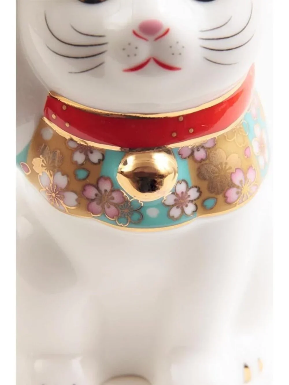 Japanese Lucky Cat Figurine with Cherry Blossom Design - Porcelain Decor in Box
